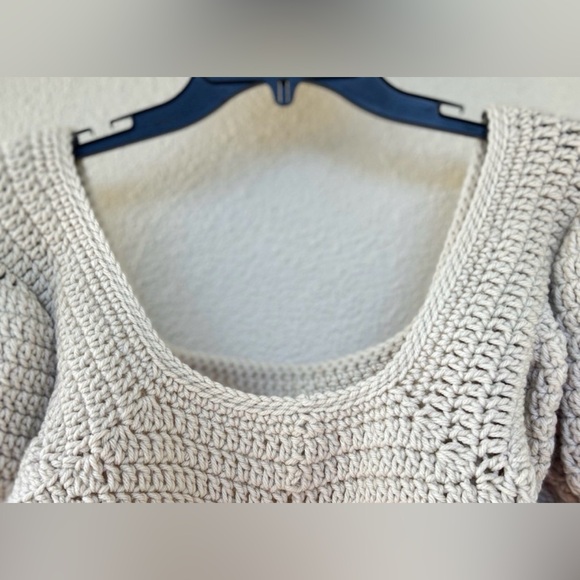 Hand-knit Cropped-top Puff-shoulders Long Bell-sleeves Festival-Fairy Shrug - Picture 4 of 5